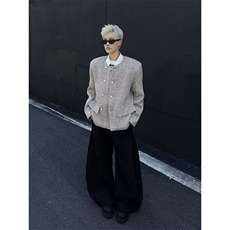 秋冬款高级感垫肩小香风双排扣西服外套轻奢时尚网红毛呢夹克上衣，男装西服，星座601-1