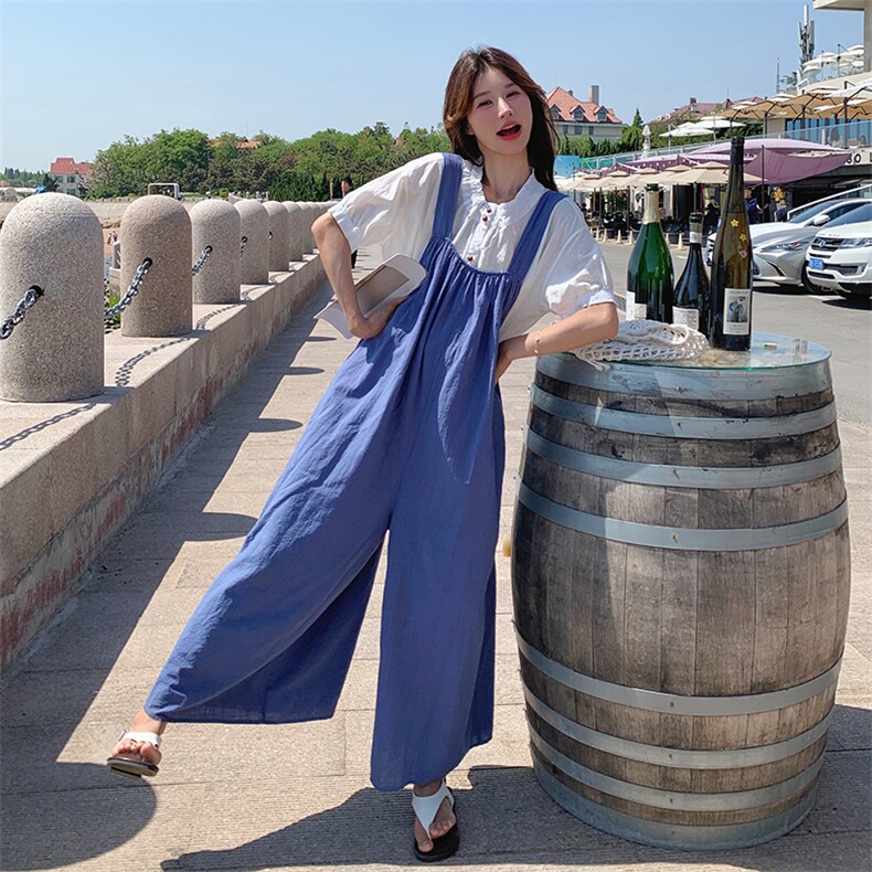 韩版百搭新款时尚套装女洋气减龄显瘦背带裤两件套小个子夏季薄款图片