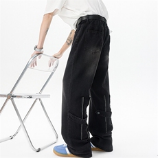 8XL-M特大码牛仔裤男美式高街黄泥脚口拉链微喇叭弹力K997P58控78，男装休闲裤，电商D206-1