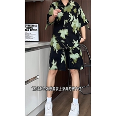 短袖衬衫男+短裤男潮流休闲套装男M-5XL大码TZ78710P50控98模特图，男装牛仔裤，星座226-1