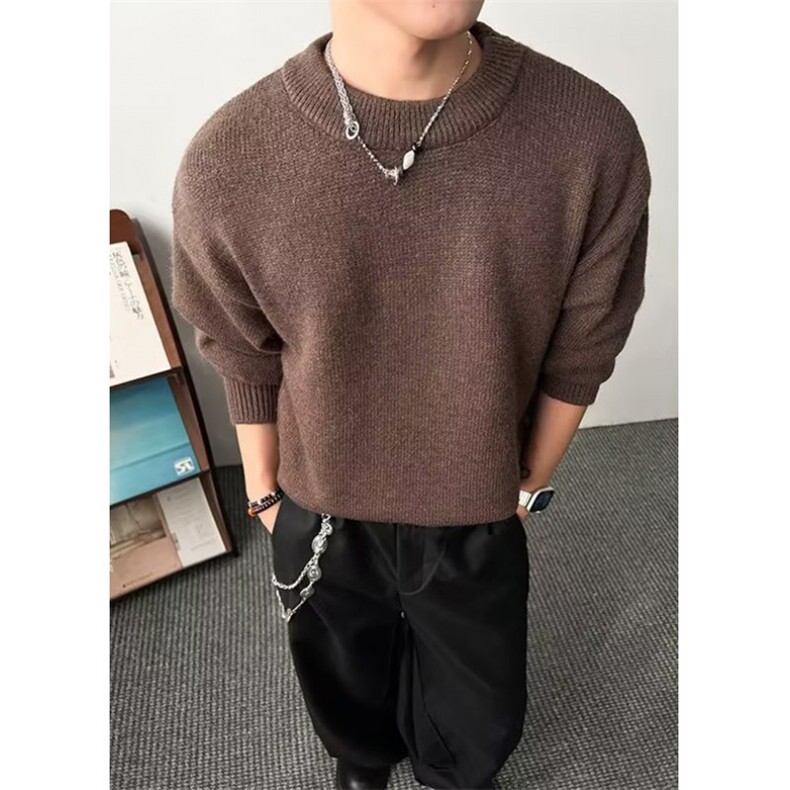 慵懒文艺冬季百搭宽松慵懒风假两件撞色灰色圆领针织毛衣 M5807图片