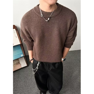 慵懒文艺冬季百搭宽松慵懒风假两件撞色灰色圆领针织毛衣 M5807图片
