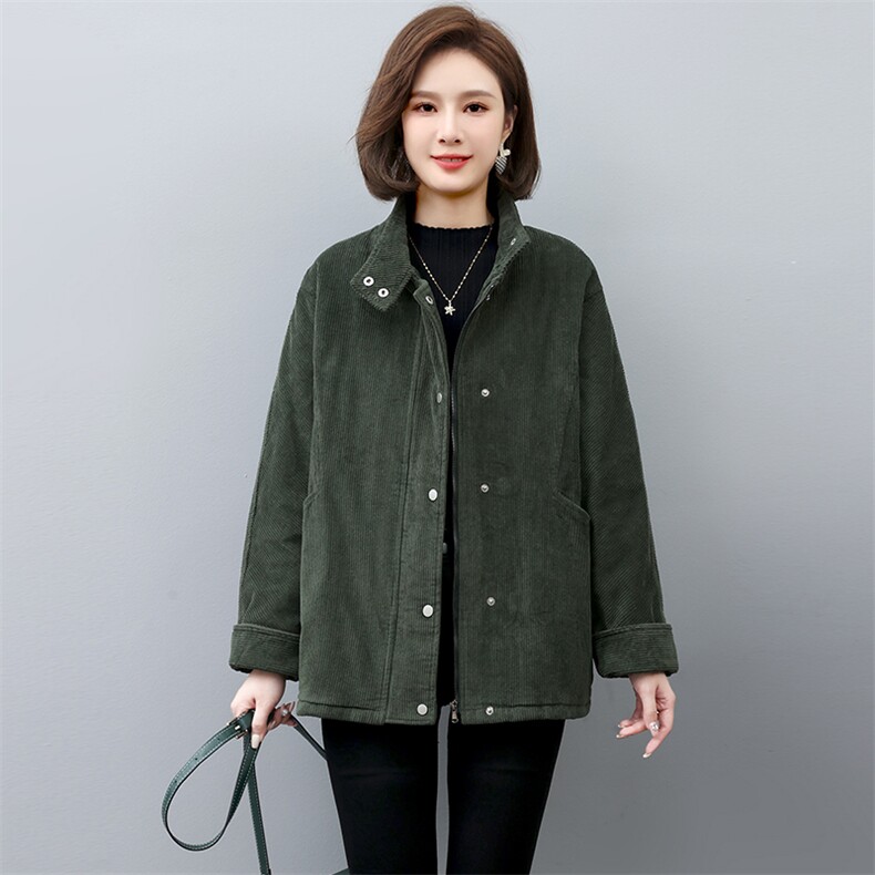 灯芯绒夹棉外套女2022新款冬季中年妈妈立领短款棉衣棉服,女装棉衣/棉服,忆绮罗
