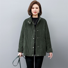 灯芯绒夹棉外套女2022新款冬季中年妈妈立领短款棉衣棉服，女装棉衣/棉服，忆绮罗