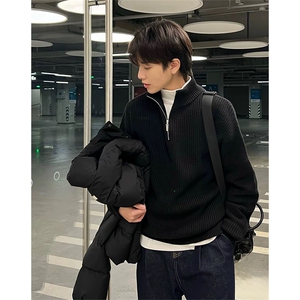 抖音得物 保暖立领拉链针织外套秋冬宽松慵懒风纯色毛衣上衣AM01图片