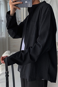 C1061/P28春装备货充足男士纯色长袖立领衬衣男士韩版大码衬衫男图片