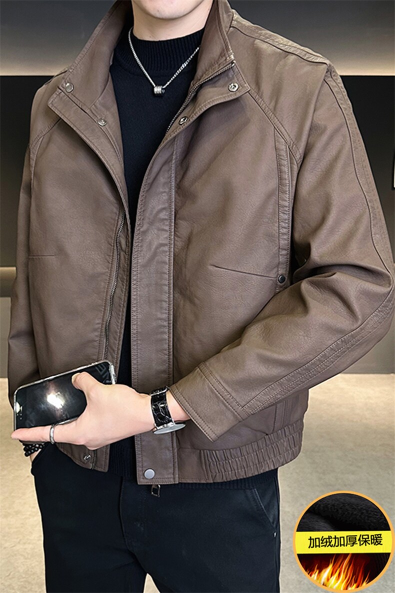 加绒皮衣外套男秋冬季2025新款美式加厚皮夹克A313-PY9881-P165,男装皮衣,电商A313