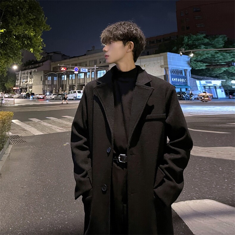 秋冬帅气休闲毛呢大衣男宽松风衣中长款外套MN8693/P100加棉P110，男装风衣，电商B316