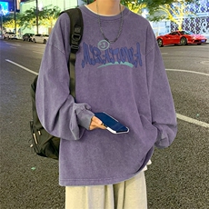 直播品质重磅纯棉美式蜡染水洗做旧潮牌宽松长袖t恤CT378特P38，男装T恤，电商A486