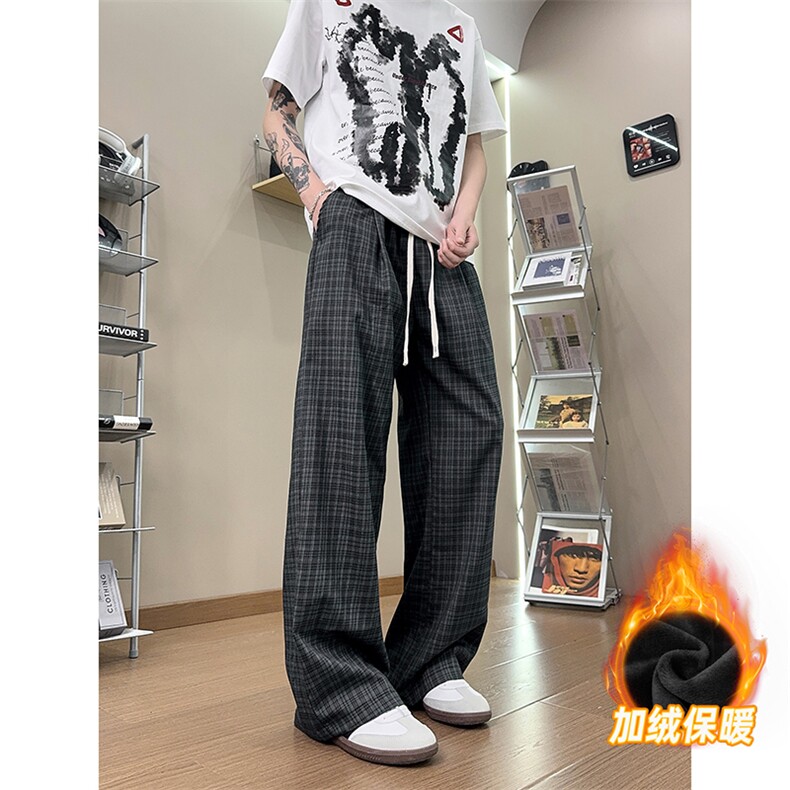 XK468-2JR-P38加绒秋冬灰色格子裤男松弛感美式休闲阔腿直筒裤图片
