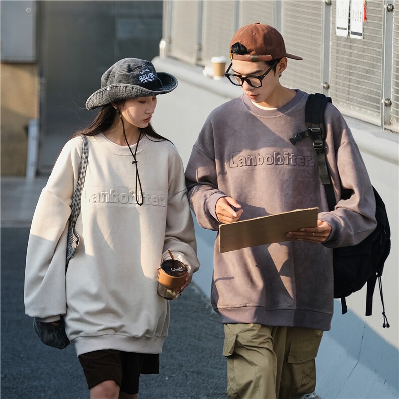 2026秋装新品鹿皮绒钢印情侣卫衣宽松外套上衣G1015P58男,女装短外套,电商A339