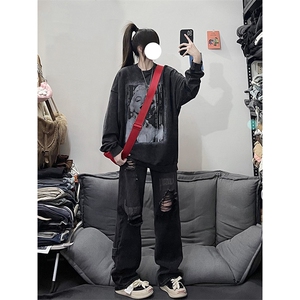 B221 美式ins高街暗黑系小众拉链直筒牛仔裤 LK23073-P65 控88图片