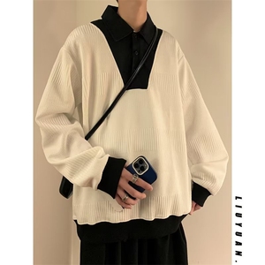 翻领毛衣男女潮牌痞帅撞色针织衫新款秋冬季情侣打底衫M5122-p38图片
