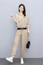 雪纺醋酸透气休闲女洋气短袖时尚气质夏束脚宽松裤运动潮，女装运动套装，一安秀