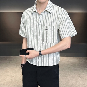 条纹衬衫男短袖夏档口大货帅气衬衣C317-C803-P50图片