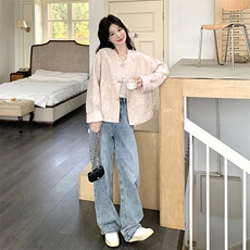 粉色新中式国风外套女秋季2025新款小个子温柔风减龄宽松短款上衣，女装短外套，浙宝069