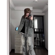 F4006-P64美式复古水洗做旧绿色牛仔外套秋季小众欧美高街，男装工装外套，电商B323A