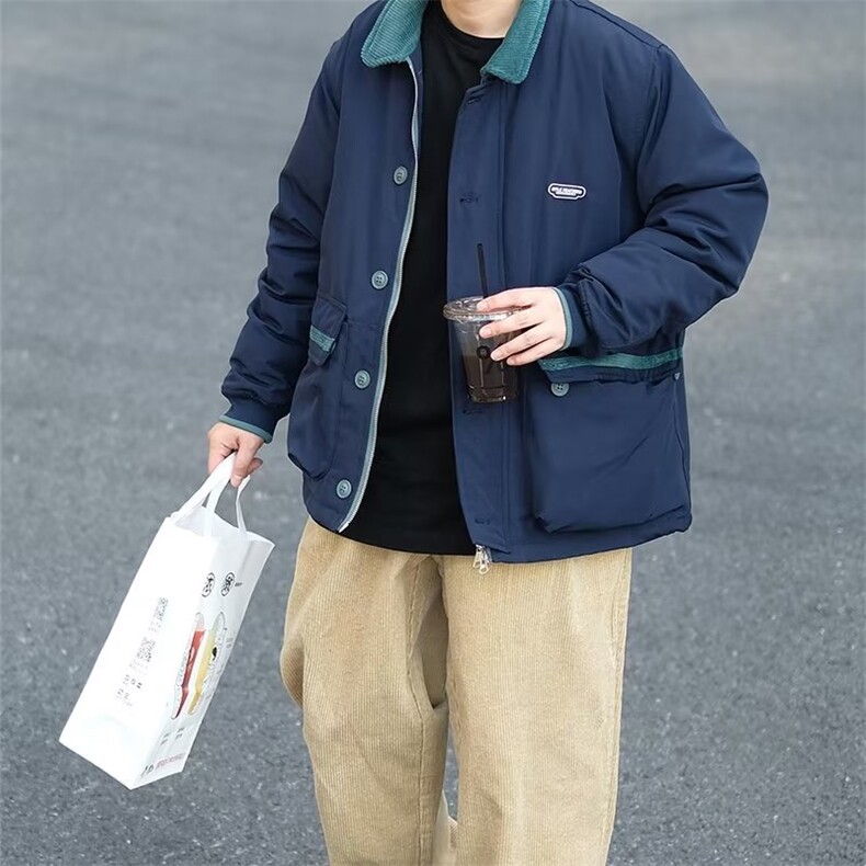 冬季vintage日系复古翻领宽松工装潮牌男加厚羽绒服夹克情侣外套,男装羽绒服,星座1210-1