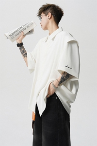 8XL-M假两件垂感冰丝短袖衬衫大码夏季凉感小众设计衬衣DC5003P55图片