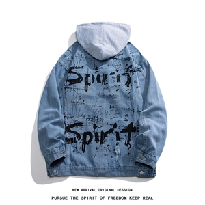 JK3013-p85  M-5X白底ins牛仔夹克绣花破洞大码男日系CITYBOY图片