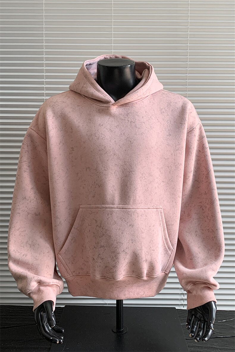 水洗扎染连帽加绒奥粒绒重磅无帽绳500克卫衣外套男RH5310JR-P60,女装短外套,星座610B-1