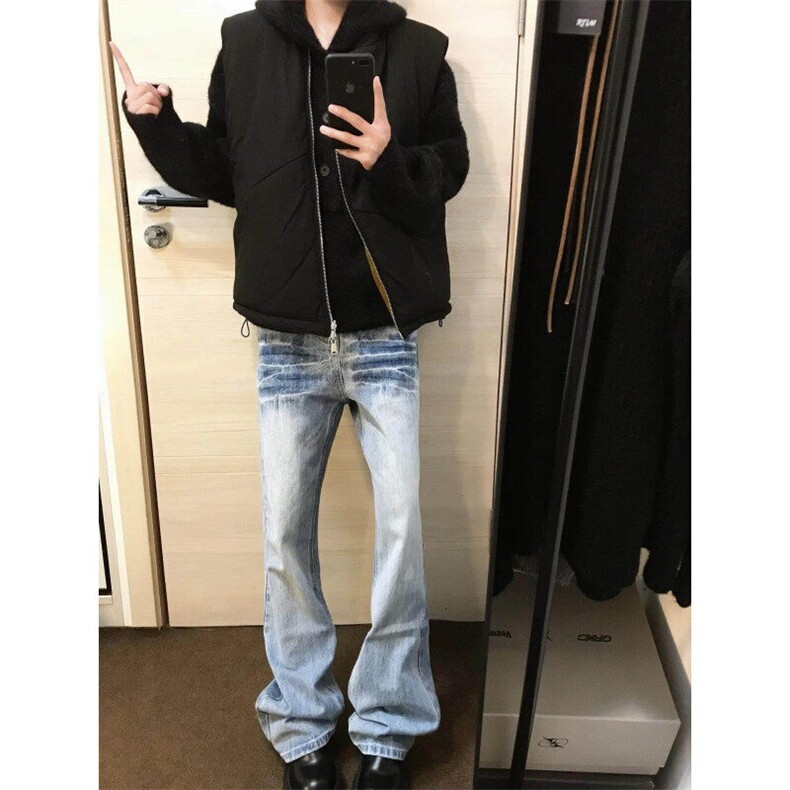 美式高街vibe裤子男款春秋水洗蓝加绒牛仔裤cleanfit弯刀直筒长裤,男装牛仔裤,星座1007（原301D）