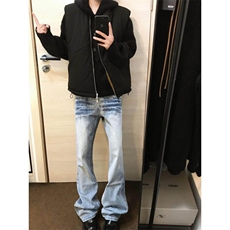 美式高街vibe裤子男款春秋水洗蓝加绒牛仔裤cleanfit弯刀直筒长裤，男装牛仔裤，星座1007（原301D）