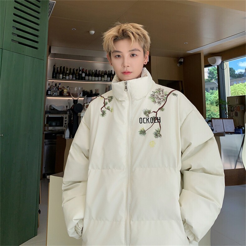 新中式迎客松刺绣棉服外套男款秋冬季青少年防寒保暖棉衣面包服潮,男装棉衣,星座307A