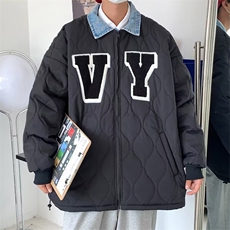 冬天新短款情侣潮牌潮流ins设计感拼接棒球服衬衫领棉袄外套男女，男装夹克，星座1210-1