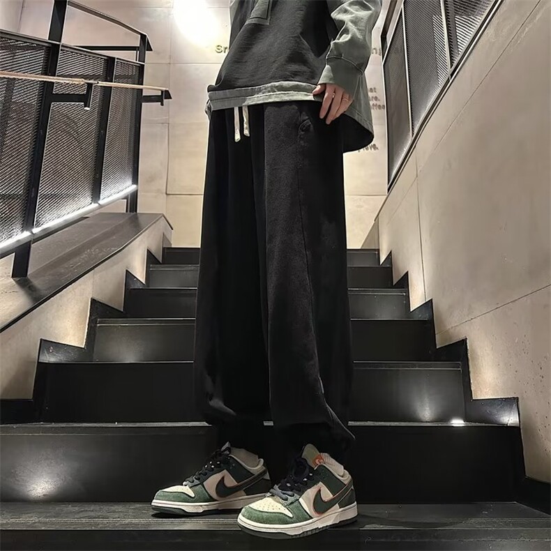 日系坠感裤子男小众设计感裤脚直筒裤卫裤YK102P40,男装休闲裤,星座1116-2