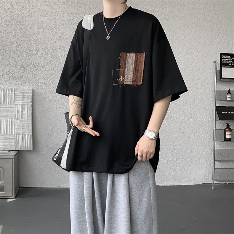 8XL-M 高品质纯棉美式复古宽松简约百搭学院风短袖T恤上衣男DX343图片