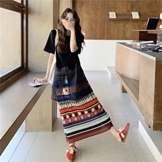 慵懒松弛感印花套装裙女2025夏季新款民族风时尚上衣半身裙两件套，女装套装/套裙，1C130