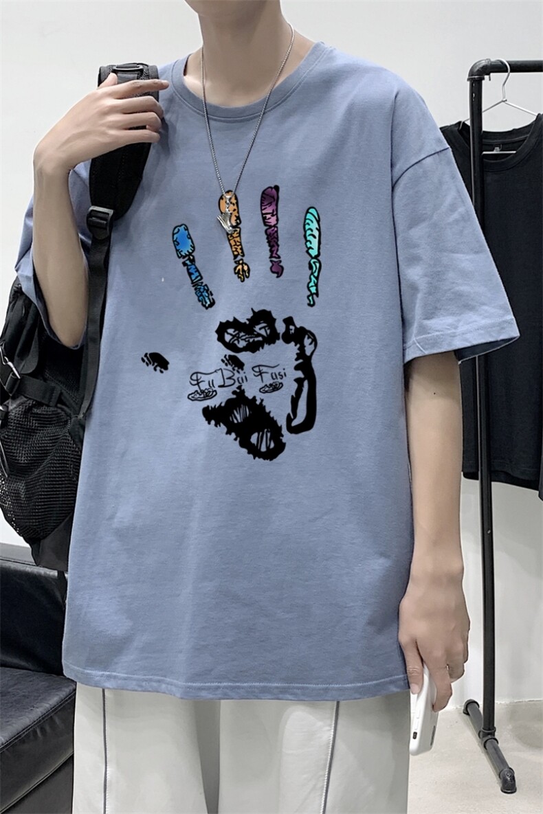 T2228P25港风室内纯棉男短袖港风净版潮印花宽松休闲情侣装T恤,男装T恤,星座510A-1