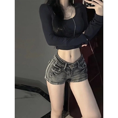 2025新款女夏季短裤牛仔裤，女装牛仔裤，星座506A