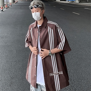 2025夏垂感潮流短袖衬衫夏季上衣翻领宽松半袖免烫衬衣男 CS003图片