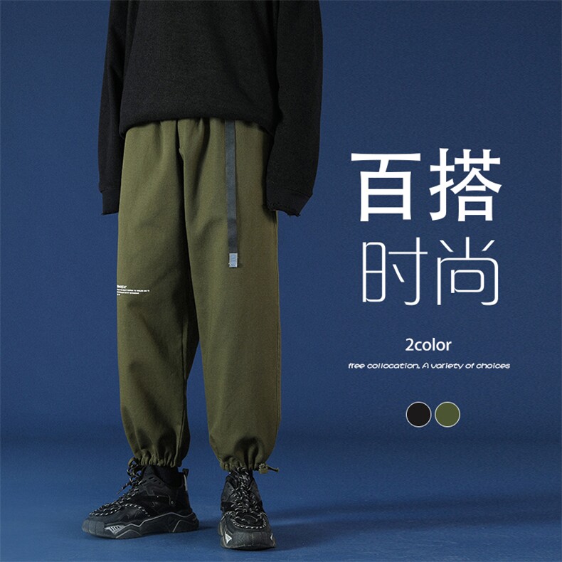 2021春秋季港风蒙马特大码日系男印花腰带反光九分休闲裤K2021-P45图片