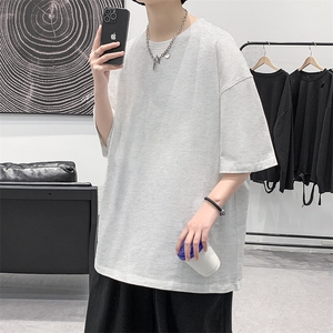 支持单件包装抖音得物二开210克宽松落肩纯棉光版纯色短袖T恤9.5