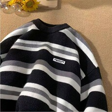 M01-P38秋冬季情侣装毛衣男女同款外套加厚慵懒宽松条纹仿，男装针织衫/毛衣，电商B323A