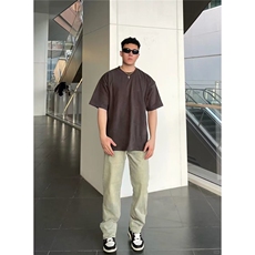 PNJ复古蓝牛仔裤男夏季vibe美式高街微喇cleanfit直筒显瘦休闲裤，男装牛仔裤，星座1210-1