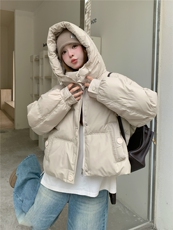 现货小个子连帽短款羽绒服女冬季新款白鸭绒洋气保暖外套面包服，女装羽绒服，网红馆