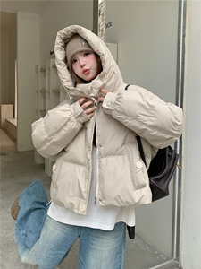 现货小个子连帽短款羽绒服女冬季新款白鸭绒洋气保暖外套面包服图片