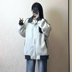 抖音得物高品质 美式高街重磅结构设计拼接织带立领卫衣外套 CM42图片