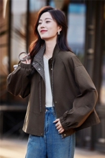 高级感格子拼接抽绳立领短款夹克外套女2025秋季宽松时尚洋气上衣，女装短外套，靓衣阁