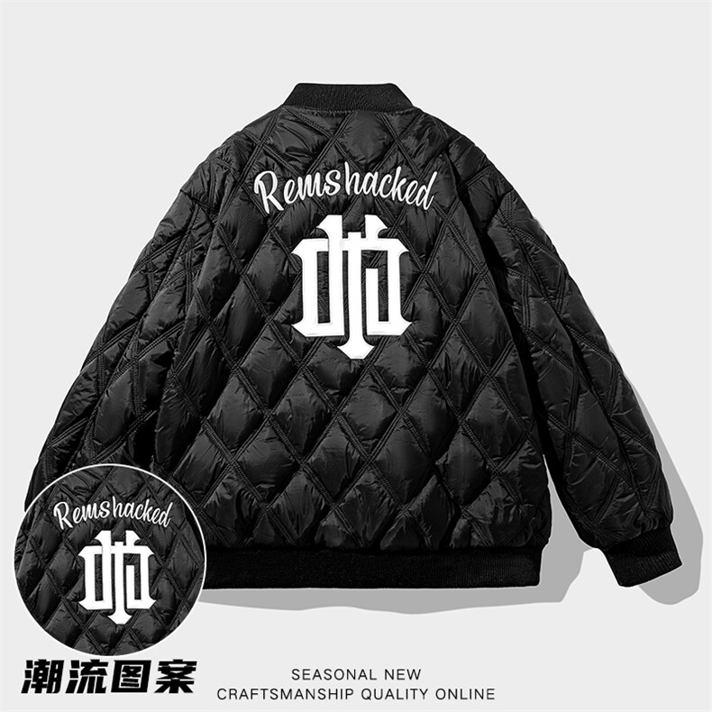 M8376-P85冬季新款菱形格棒球服大码羽绒棉加厚刺绣棉衣,男装棉衣,星座109-1
