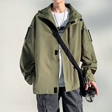 2024新款港风冲锋衣连帽夹克户外工装大码宽松休闲外套JK2364-P75，男装夹克，电商A128