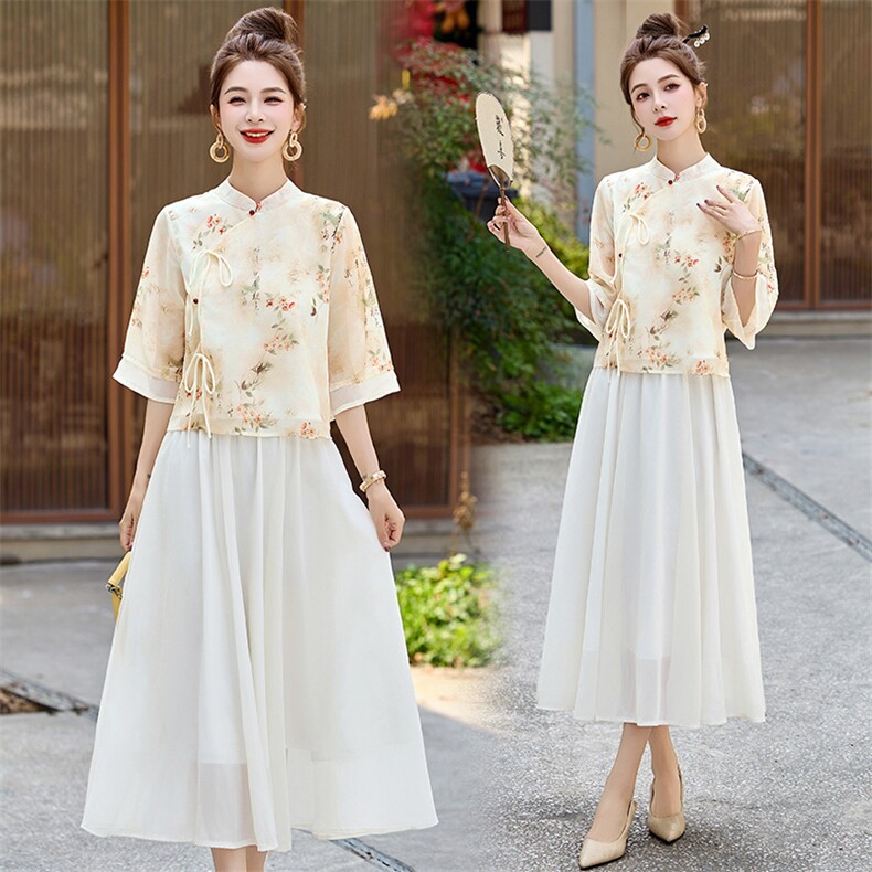 新风中式改良立领印花汉服套装裙291P135,女装套装/套裙,乐衣轩