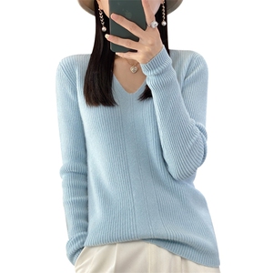 羊毛毛衣女V领修身显白短款2024年新款秋冬季内搭打底图片