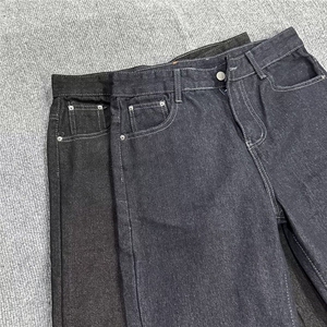 日常潮青年美式复古阔腿牛仔裤男女款简约百搭直筒休闲长裤-NK708图片