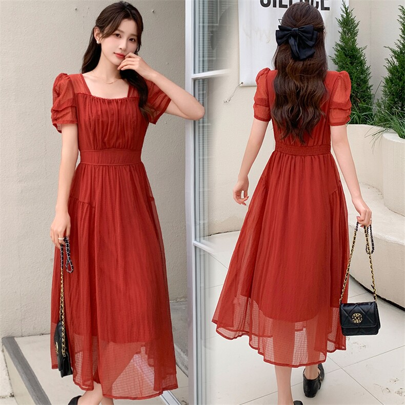 酒红色连衣裙2025新款女夏轻熟风高级感气质精致法式收腰天丝长裙，女装连衣裙，超帛