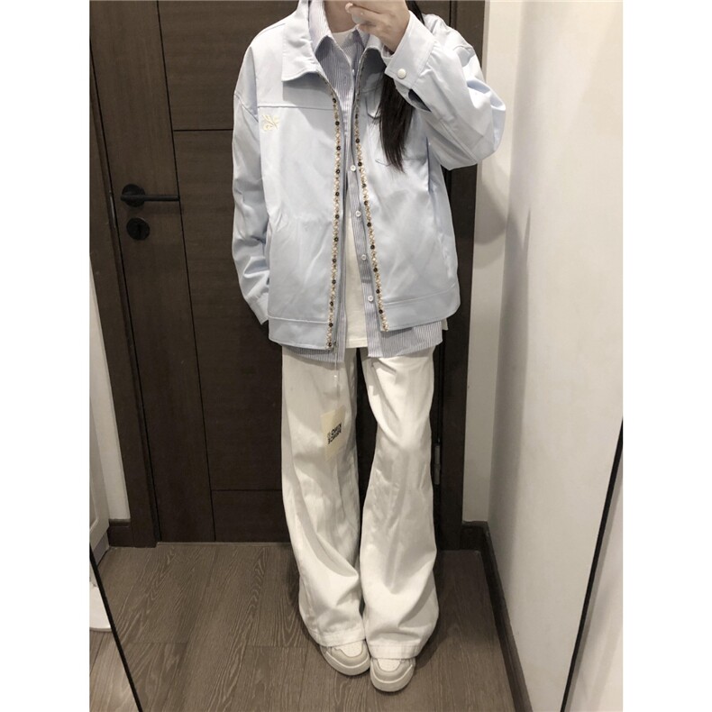 潮小香风宝石织带拼接翻领夹克美式拉链男女情侣外套潮Y8308,男装夹克,星座601-1